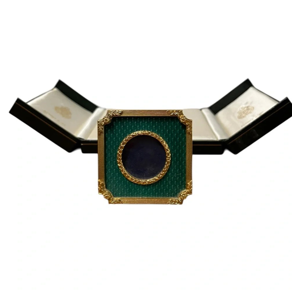 Antique Kitney & Co Guilloche Enamel Frame Green Gold Gilded Boxed 2.25in